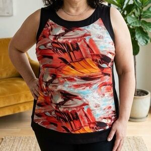 Libra Abstract Painterly Art Tank Black Slimming Panels Sleeveless Top Eclectic